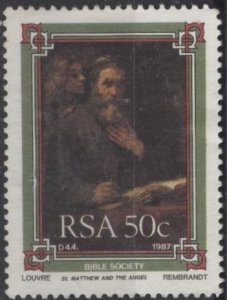 South Africa 704 (used) 50c Bible Soc.: Rembrandt's St Matthew (1987)