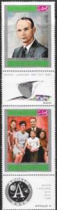 Yemen 1969  MNH strip of 2 with 2 cinderellas. Astronaut. Collins