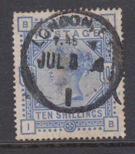 Great Britain Sc 109 used. 1884 10sh  Queen Victoria, London CDS, thins