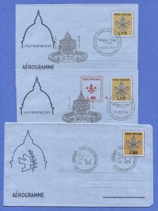 VATICAN CITY Italy 1975 Three Aerogrammes FDC, Michel LF11-13