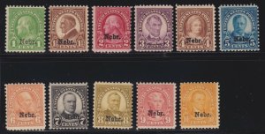 US 669-679 Nebraska Overprints Complete Set F-VF OG H SCV $265 (003)