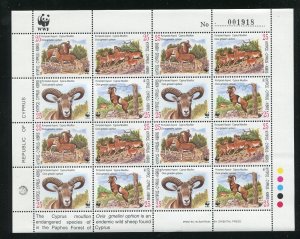 Cyprus 920-923 World Wildlife Fund Sheet of 16 Stamps MNH 1998