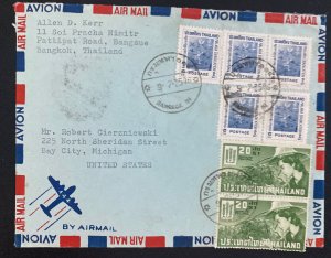 1950s Bangkok Thailand Airmail Cover To Bay City MI USA