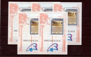 NICARAGUA Philexfrance Military Mini Sheets MNH x 5 (ZA594s