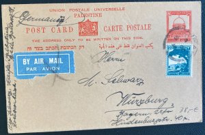 1936 Haifa Palestine Postal Stationery Postcard Cover to Wurzburg Germany