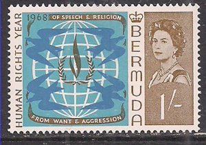Bermuda 1968 QE2 1/-d Human Right Year SG 213 MNH ( D466 )