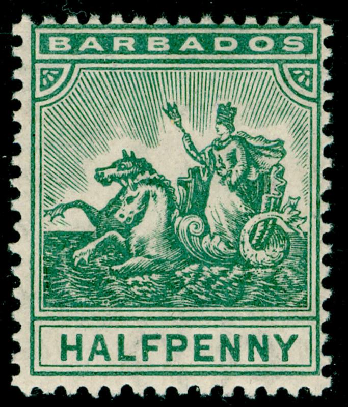 BARBADOS SG136, ½d Green, UNMOUNTED MINT. Cat £28.