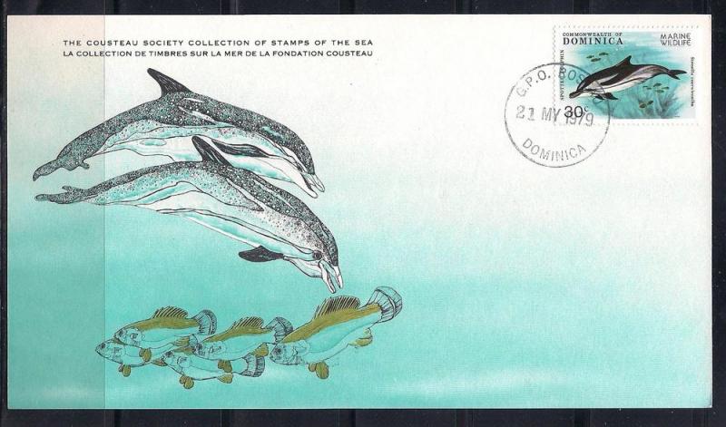 Dominica FDC card Sc 619 Cousteau Soc. Spotted Dolphin L32