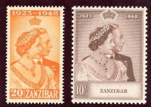 Zanzibar 1949 KGVI Silver Wedding set complete superb MNH. SG 333-334.