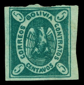 BOLIVIA 1867  CONDOR  5c blue green  Scott # 1a mint MH VF
