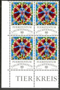 LIECHTENSTEIN 1977 80rp ZODIAC SIGN VIRGO Issue BLOCK OF 4 Sc 605 MNH