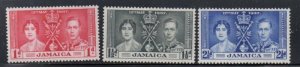 Jamaica Sc 113-115 1937 Coronation G VI stamp set mint