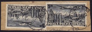 Poland - 1952 - Scott #C31 - 2x used on piece - Airplane Steel Mill