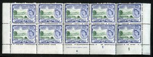 St. Kitts-Nevis #132 Cat$180+, 1954 QEII $1.20, bottom margin block of ten, n...