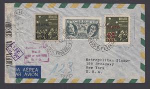 Brazil Sc C45, C57, C59v on 1944 Censored Registered Air Mail Cover, Error.