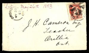 Canada #3229 - 3c Small Queen -front only with fancy cancel-Orono, Ont -My 25 18