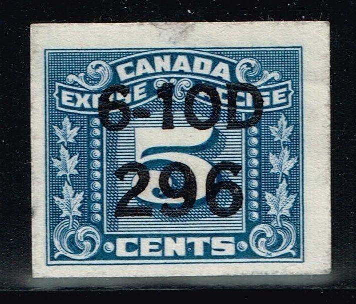 Canada 5c Imperf Excise Stamp - Pre-Cancel (No Gum) - Lot 101915
