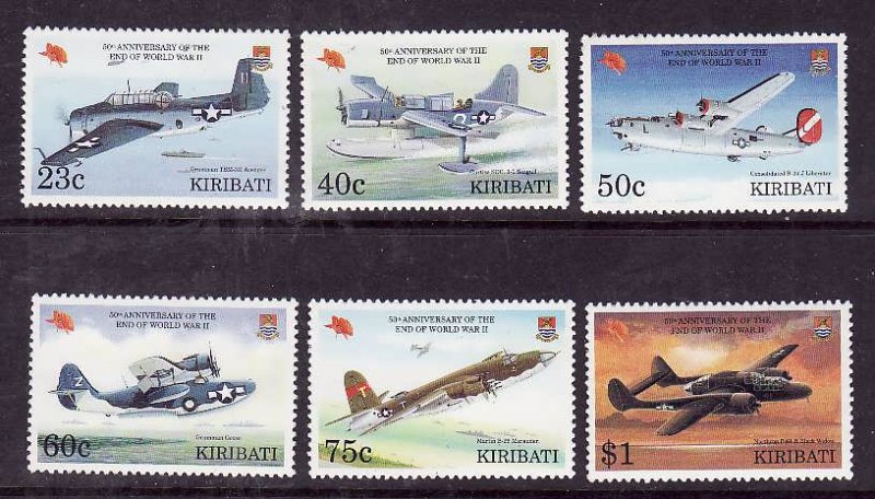 Kiribati-Sc#634-7-Unused NH set-Planes-Aircraft-Military-End of WWII-1995-please