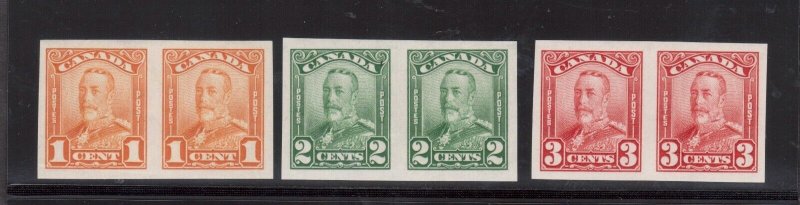 Canada #149b - #151a Extra Fine Mint Very Lightly Hinged Imperf Pair Trio