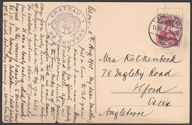 SWITZERLAND 1911 postcard - AMBULANT cds - Chateau de Gruyere cachet........Q611