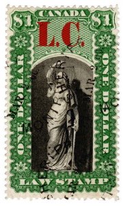 (I.B) Canada Revenue : Quebec Law Stamp $1 (1864)