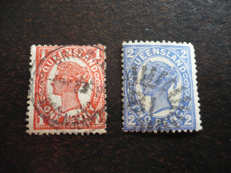 Stamps - Queensland - Scott# 113, 114 - Used Partial Set of 2 Stamps