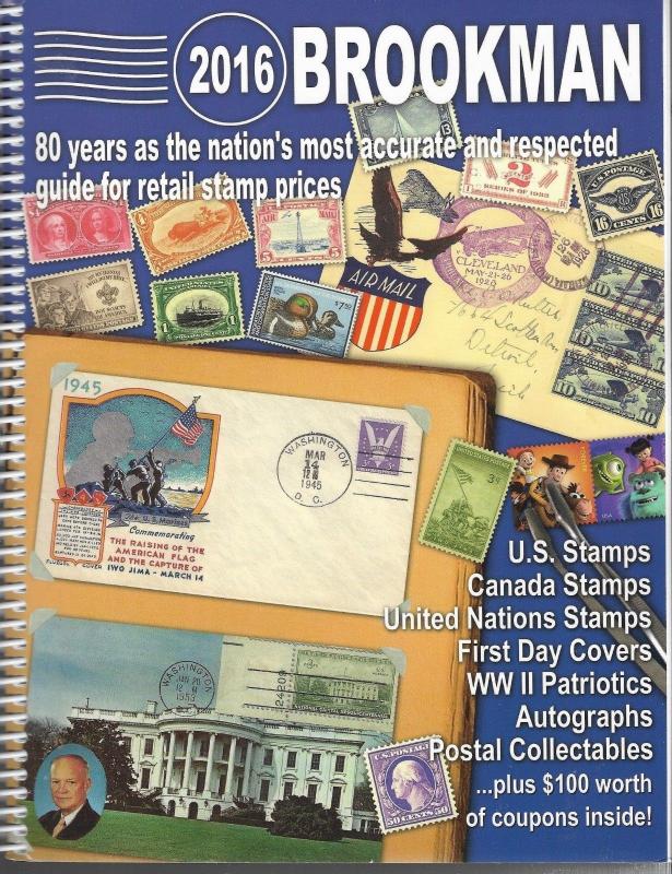 Brookman 2016 Spiral Bound Stamp Catalog Includes US, Canada, UN, FDC,BOB & More