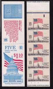 1985 Flag over Capitol Dome 22c Sc BK144 booklet (1 pane 2116a) plate no. 3