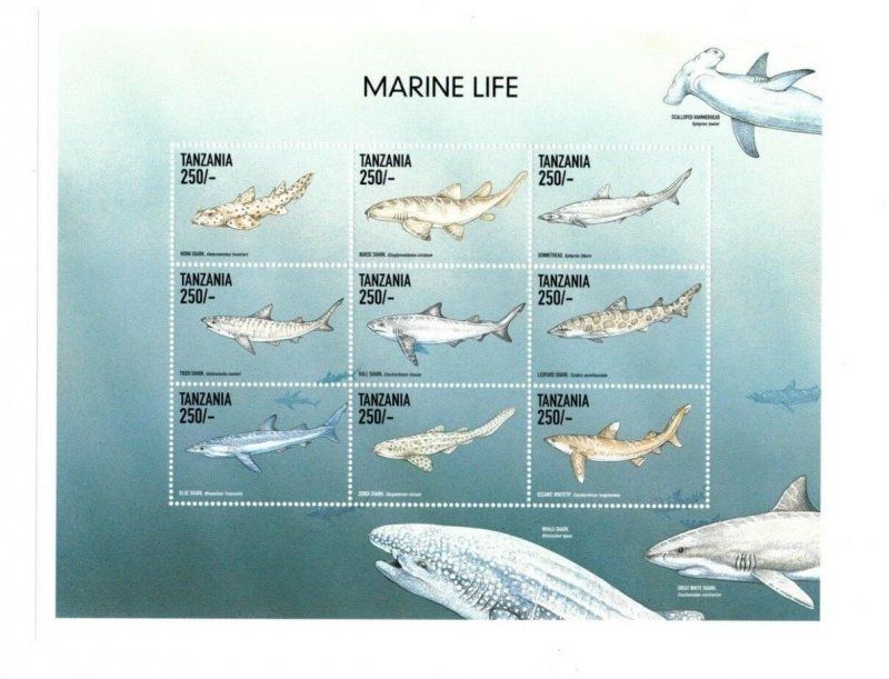 Tanzania 1999 Marine Life- Sheet of 9 Stamps - MNH