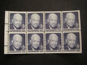Scott 1393a, 6c IKE, Booklet pane of 8 with tab, dull gum, lines on tab, MNH