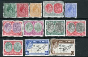 ST KITTS & NEVIS-1938-50  An unmounted mint basic set of 12 Sg 68-77f