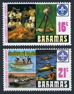 Bahamas 410-411, MNH. Michel 418-419. Scout Jamboree, 1977. Boating, Campfire.