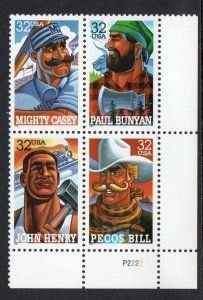 SCOTT  3083-86  FOLK HEROES  32¢  PLATE BLOCK  MNH  SHERWOOD STAMP