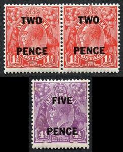 Australia SG119/2 2d on 1 1/2d & 5d on 4 1/2d (light tone spots on 5d) U/M