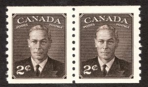 1950 Canada Sc# 298 - Sepia 2¢ coil pair - KGVI - MNH cv$10