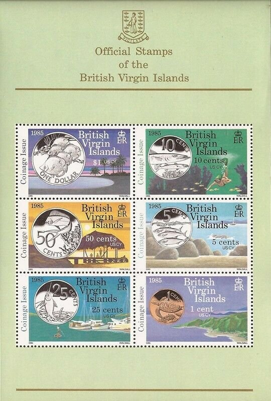 Virgin Islands - 1985 New Coinage - 6 Stamp Souvenir Sheet - Scott #489a