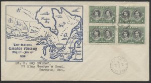 1939 #246 1c Royal Visit FDC Block Map of Itinerary Cachet Toronto Postal Stn J