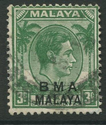 Straits Settlements - Scott 258 - KGVI Overprint - 1945 - FU - 3c Stamp