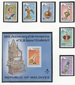 Maldive islands QEII 25th Coronation ann.  sheetlet and set  mnh SC 743-749