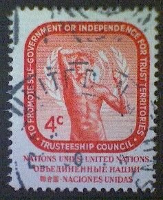 United Nations, Scott #73, used(o), 1959,  coil, Rodin's 'Age of Br...