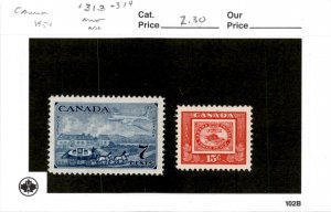 Canada, Postage Stamp, #313-314 Mint NH, 1951 Stagecoach (AE)