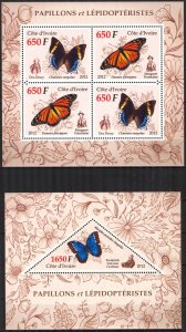 Ivory Coast 2012 Butterflies Sheet + S/S MNH