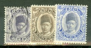 GT: Zanzibar 99-101, 104-5 mint; 103 used CV $64; scan shows only a few