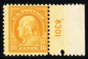 United States, 1910-30 #510 Cat$34, 1917 10c orange yellow, plate number sing...