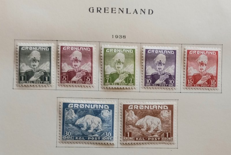 Greenland Sc # 1-5,7 and Sc #9 MH, OG Hinge on a Scott Pg. 1938