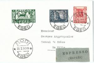 71448 - EGEO Rhodes - Postal History - ENVELOPE for the city shipped ESPRESSO 1936-