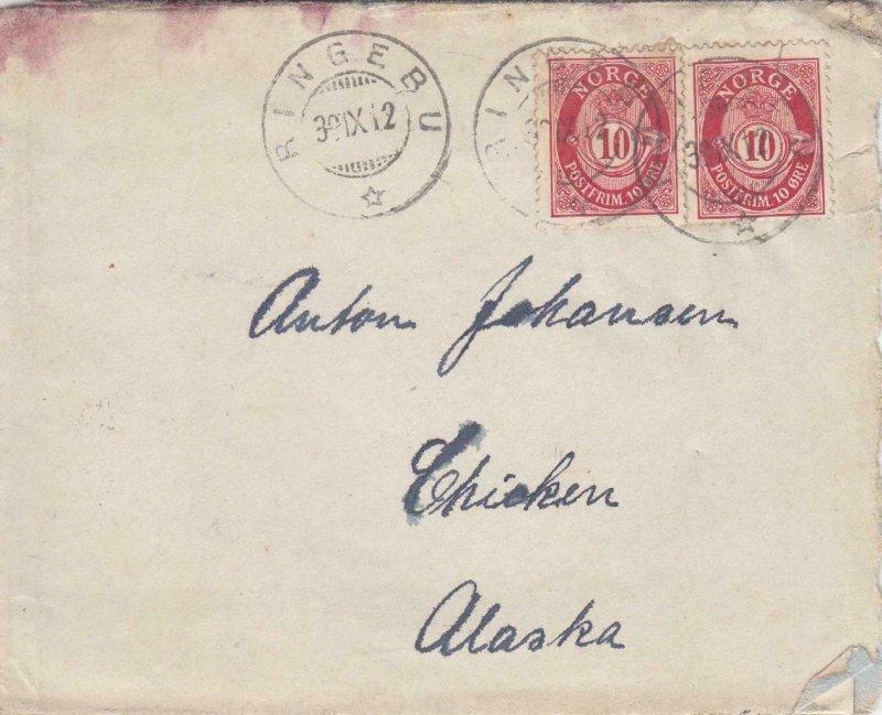 1912, Ringebu, Norway to Chicken, Alaska W/Letter, See Remark (28410)