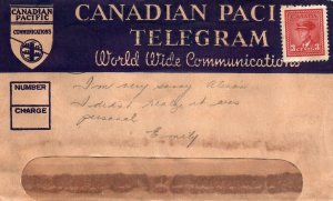 CANADIAN PACIFIC TELEGRAM WINDOWED ENVELOPE KING GEORGE VI 3c c. 1940