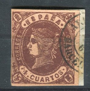 SPAIN; 1862 classic Isabella Imperf issue fine used Shade of 4c. + Postmark