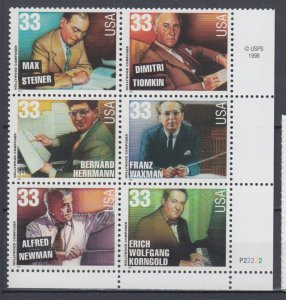 (B) USA #3344a Hollywood Composers Block of 6 MNH